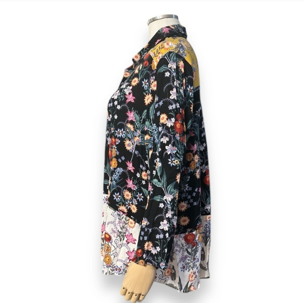 Calessa Multi-Floral Patchwork Button Front Shirt - image 4